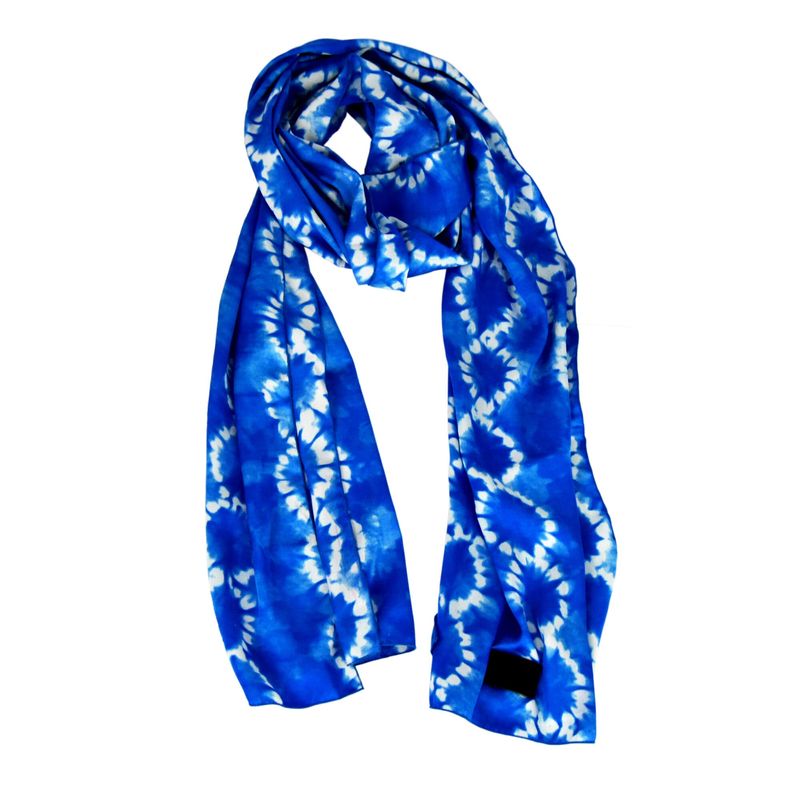Foulard écharpe satin de soie tie and dye - bleu & blanc