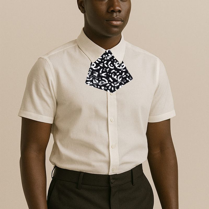 Cravate courte homme - blanc et noir, graphique