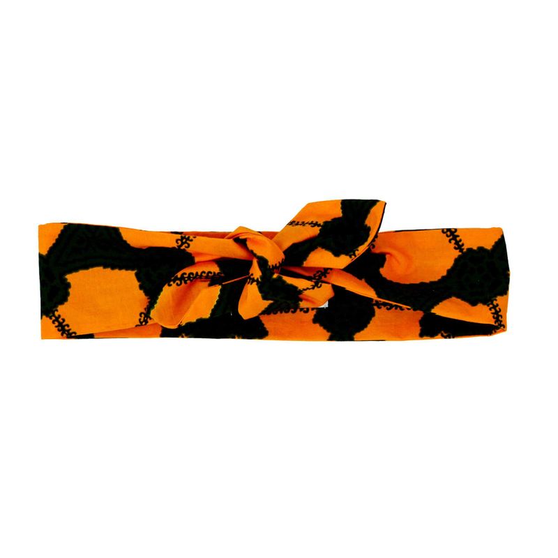 Bandeau À Nouer - Orange Et Vert Pagne Africain