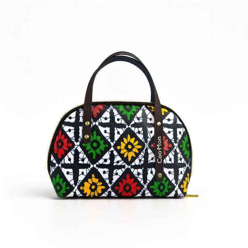 Sac Vaya floral rouge, vert et jaune – Wax imperméable demi-lune