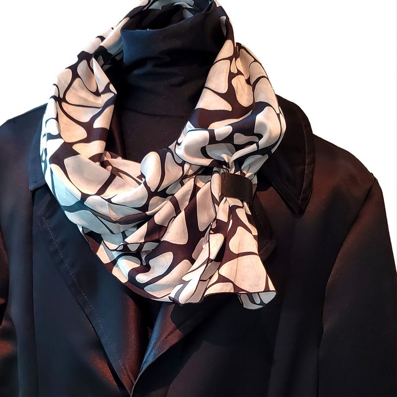 Foulard écharche satin de soie homme - blanc et noir