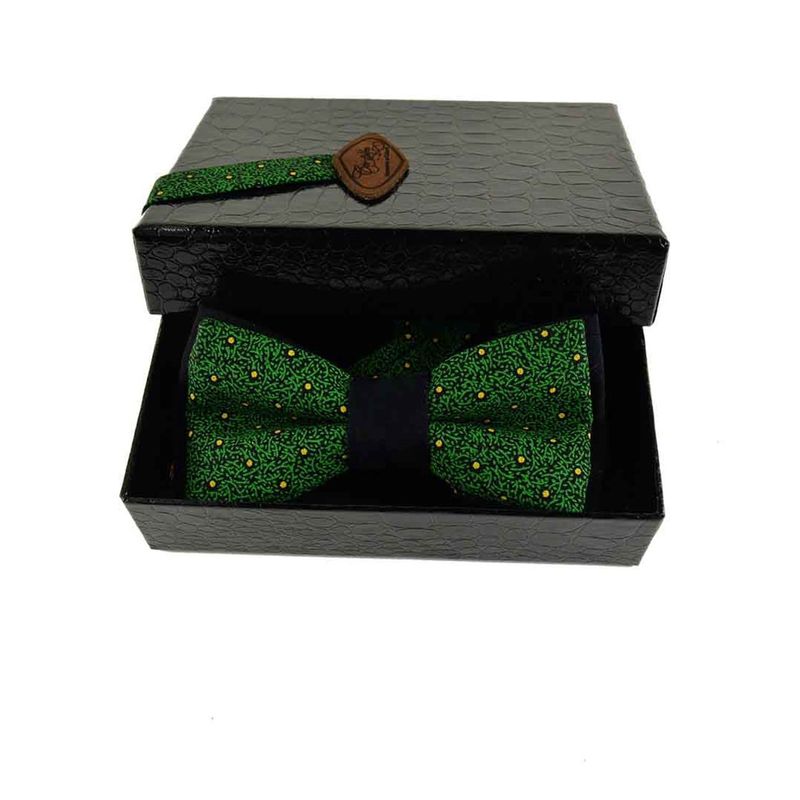 Nœud Papillon Vert - Petit Pois Jaune Doré Shweshwe