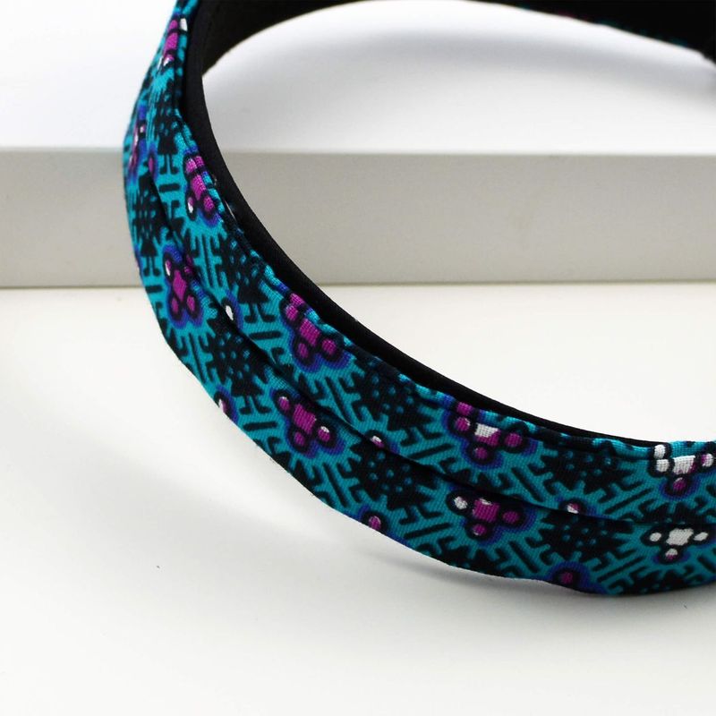 Serre-Tête - Turquoise Et Noir Pagne Africain