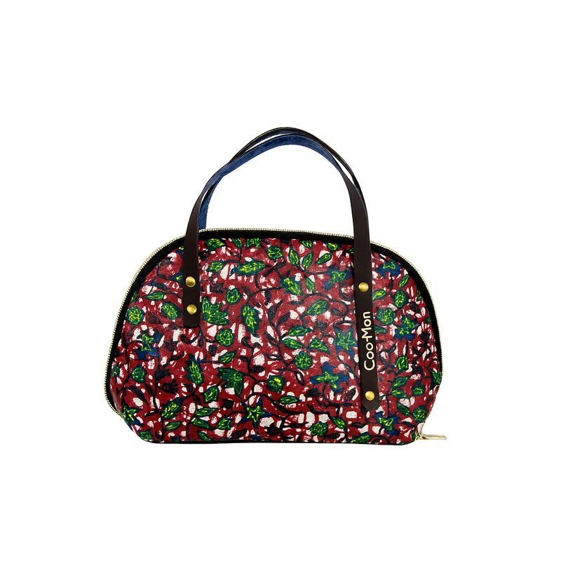 Sac Vaya rouge à feuilles vertes – Wax waterproof demi-lune