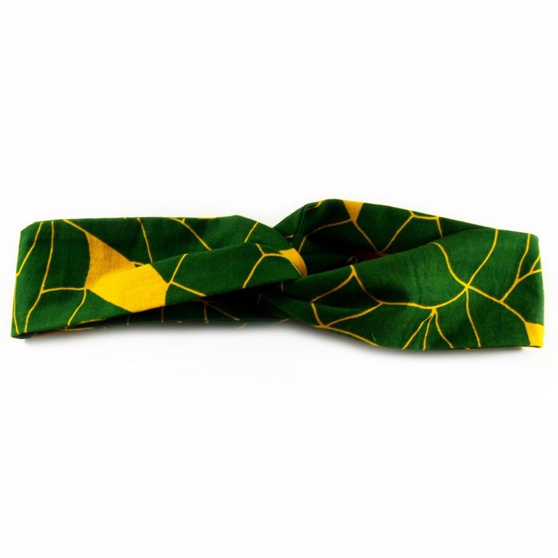 Bandeau Croisé - Vert Jaune Pagne Africain Wax