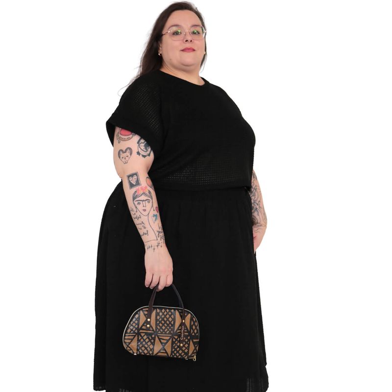 Sac Vaya moutarde et noir à motif géométrique – Wax waterproof demi-lune
