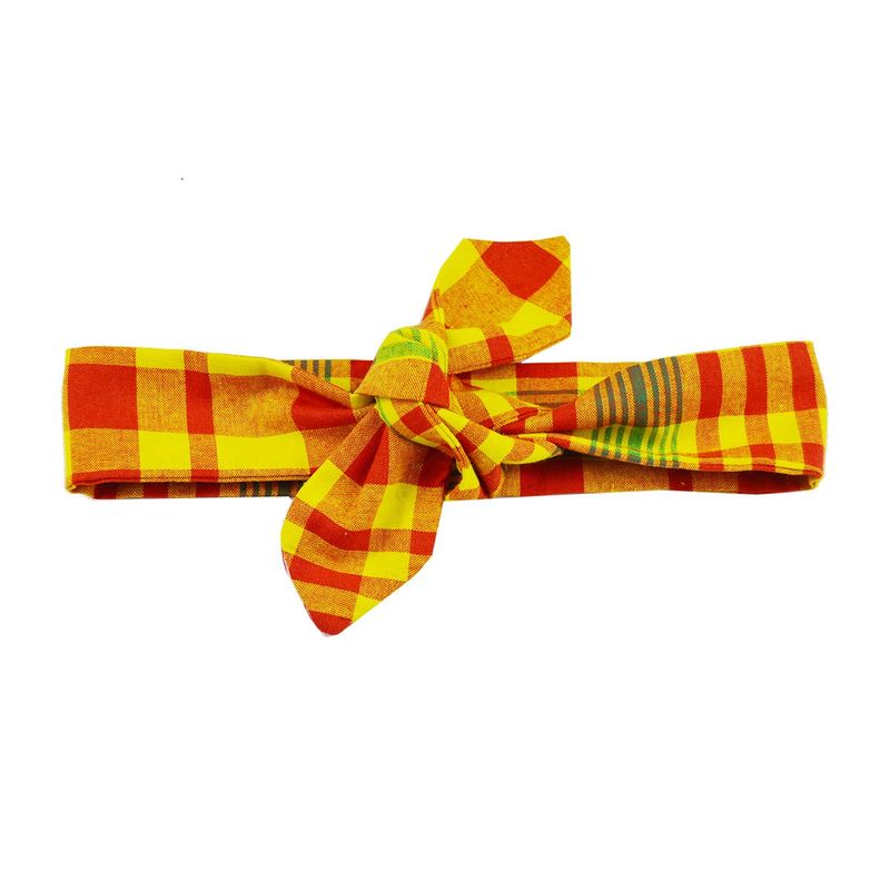 Bandeau À Nouer À Carreaux - Jaune Et Rouge Madras