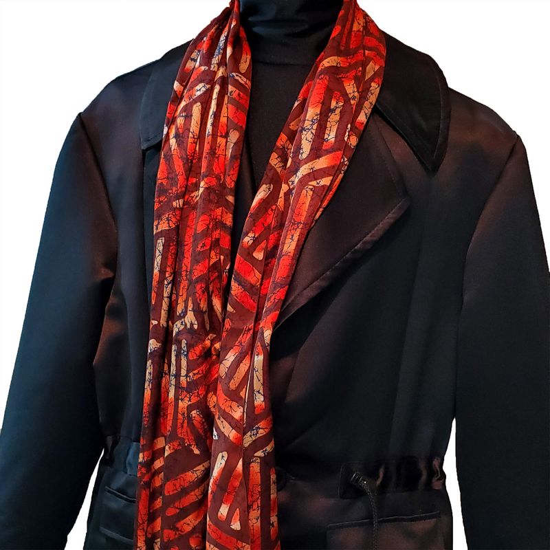 Foulard écharche satin de soie homme - ocre et brun