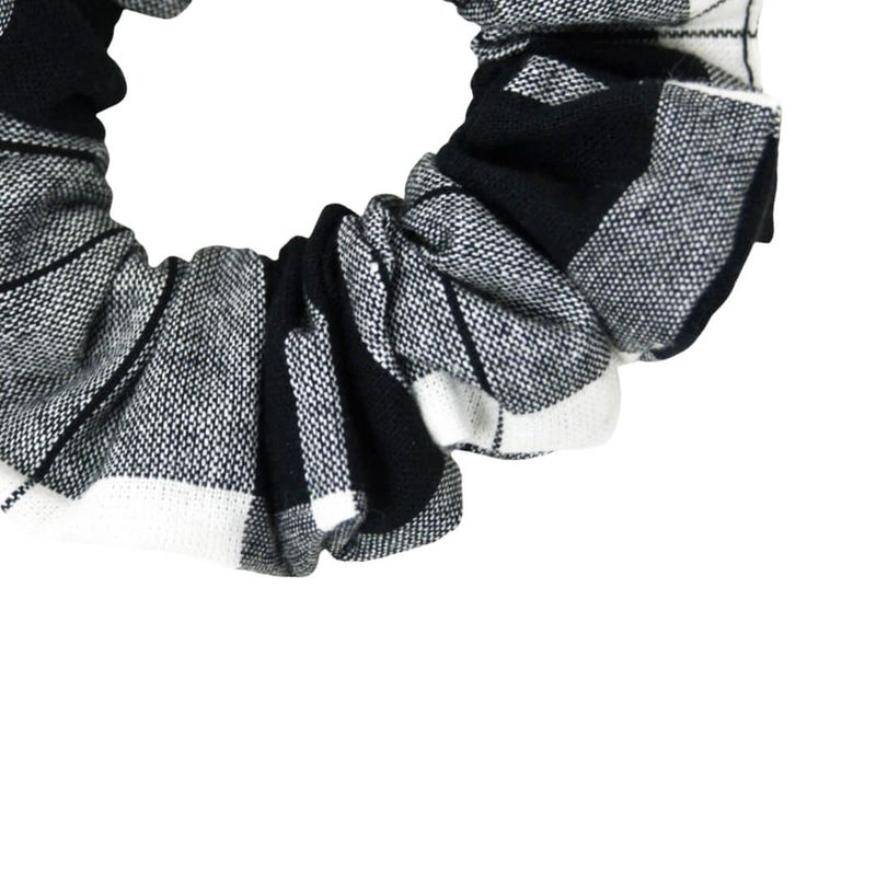 Chouchou à carreaux blanc, noir et gris - Madras