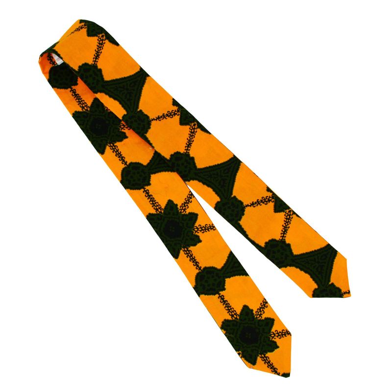 Bandeau À Nouer - Orange Et Vert Pagne Africain