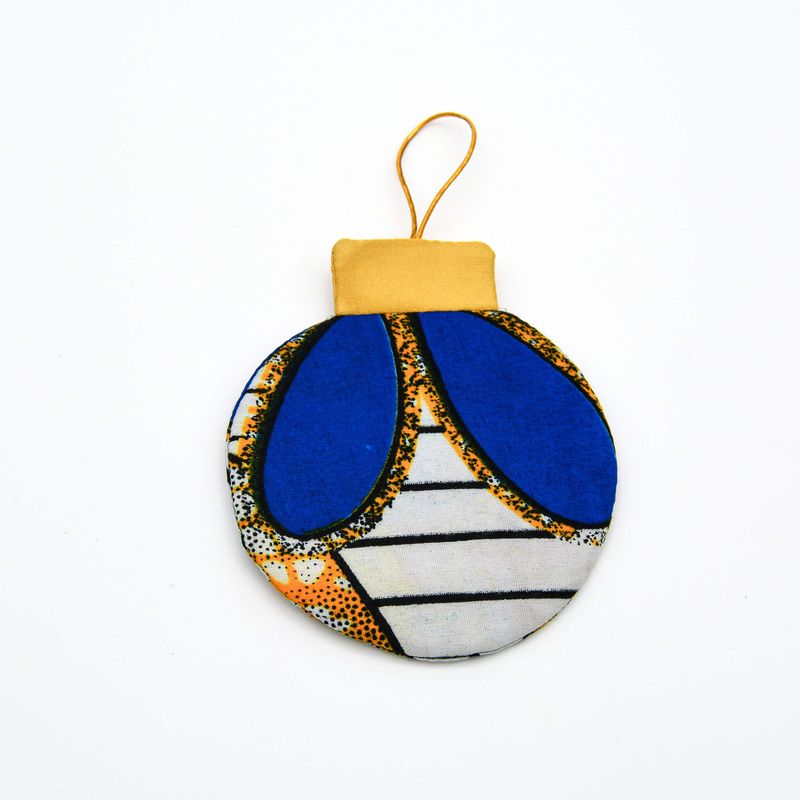 Ornement de Noël plat en tissu recyclé – bleu, blanc et doré