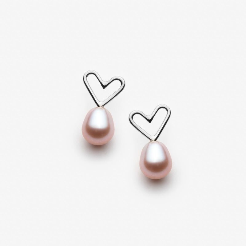 Boucles d'oreilles coeurs avec grosses perles roses