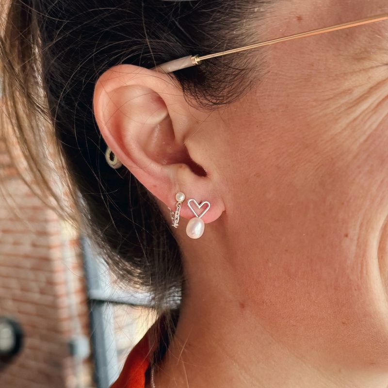 Boucles d'oreilles coeurs avec grosses perles blanches