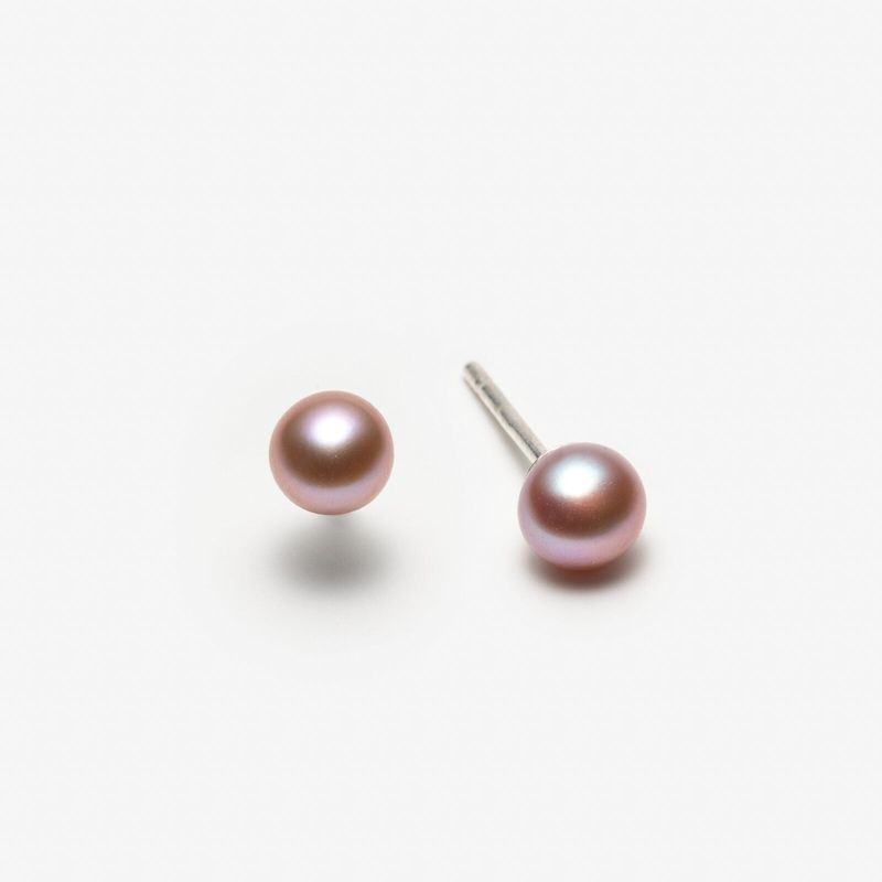 Boucles d'oreilles avec grosses perles roses sur tiges en argent 925 - 7 mm