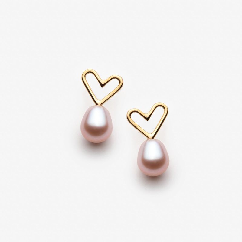 Boucles d'oreilles coeurs avec grosses perles roses
