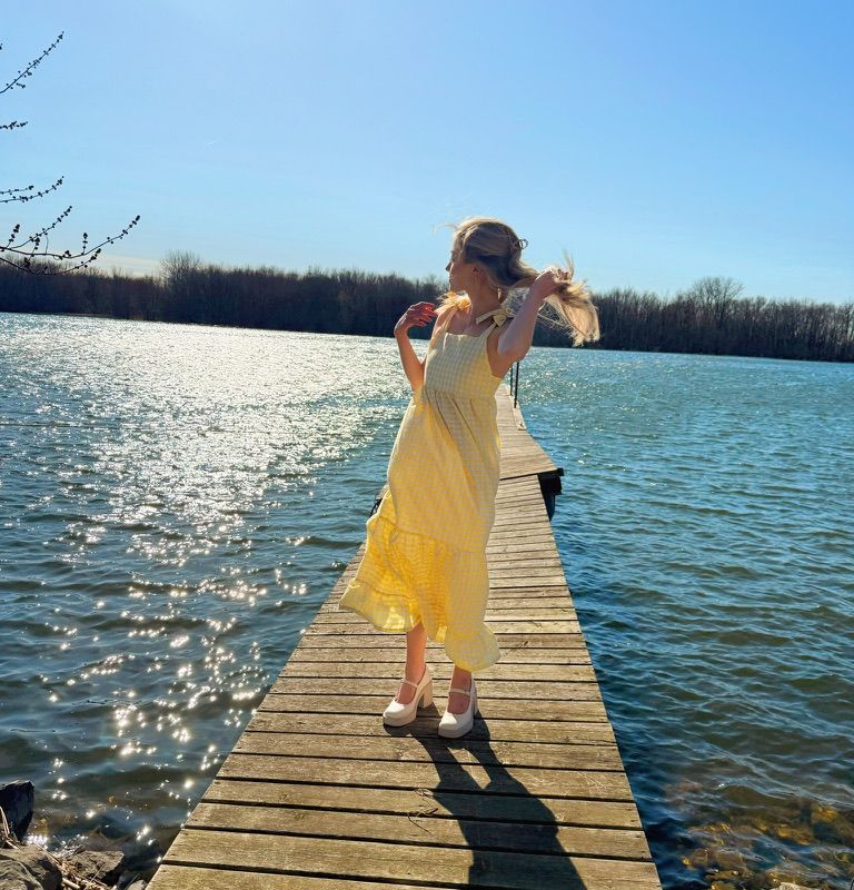 Robe Sofia pour femmes – Vichy blanc et jaune