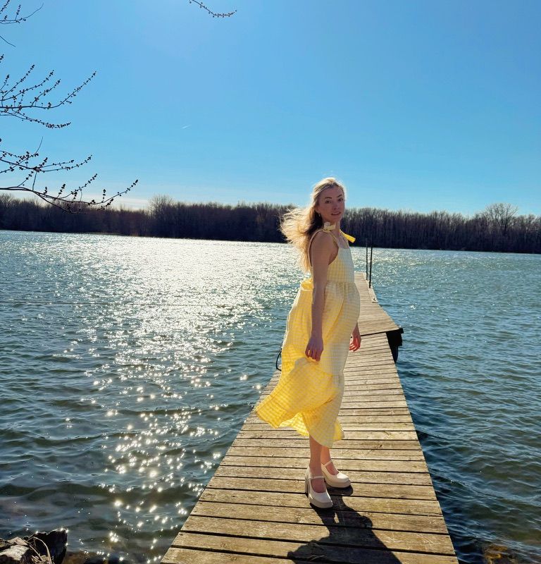 Robe Sofia pour femmes – Vichy blanc et jaune