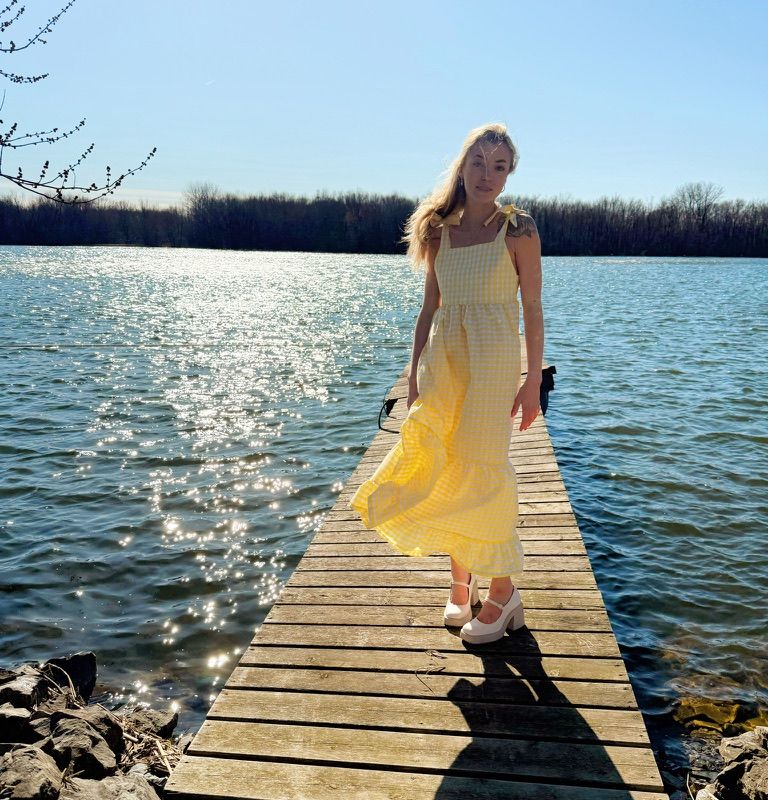 Robe Sofia pour femmes – Vichy blanc et jaune