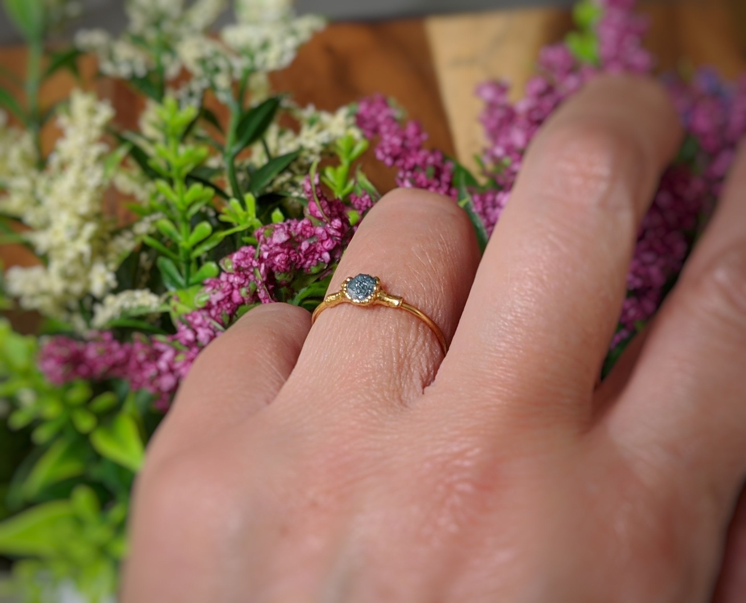 Raw Blue diamond engagement ring