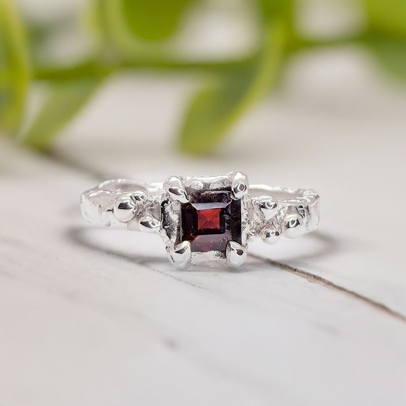 Red Garnet Engagement ring in Solid Sterling Silver