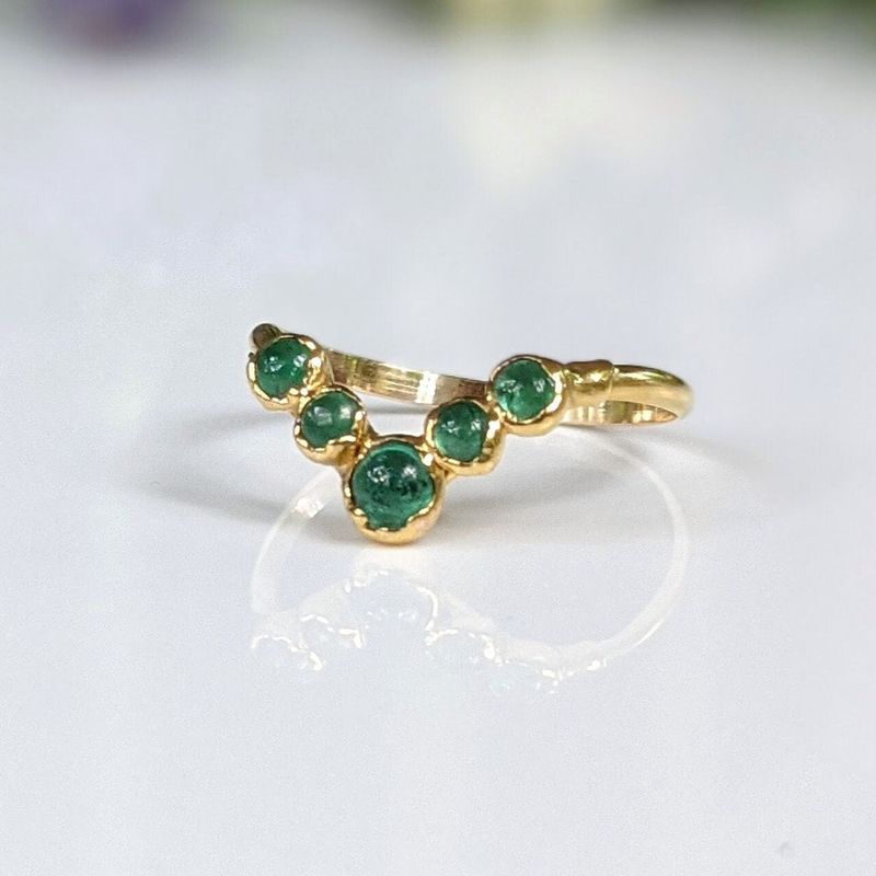 Emerald and Herkimer diamond wedding ring set