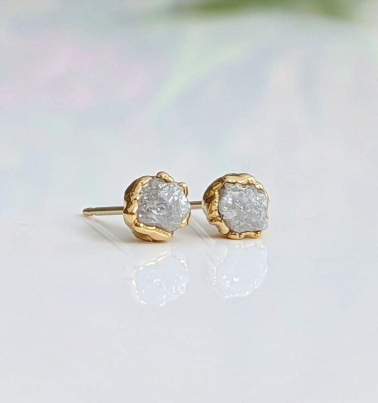 Raw diamond stud earrings