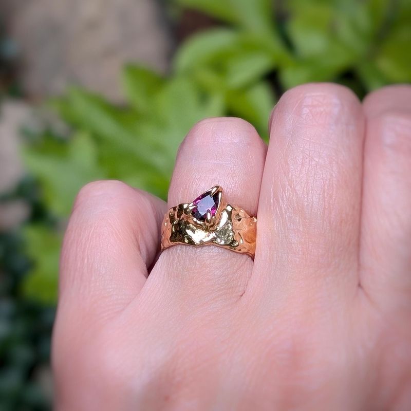 Rubellite Tourmaline Solid Gold textured ring