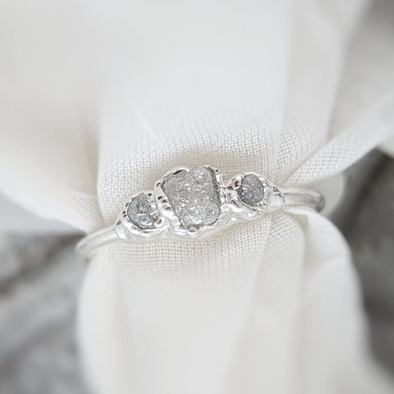 Raw natural diamond engagement ring