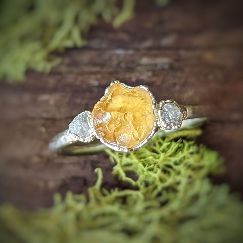 Bague Citrine & diamants bruts