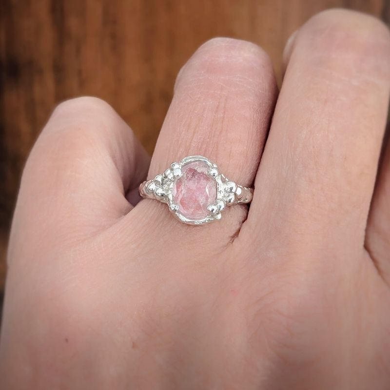 Pink Morganite Engagement Ring - Silver Nature Inspired Gemstone ring
