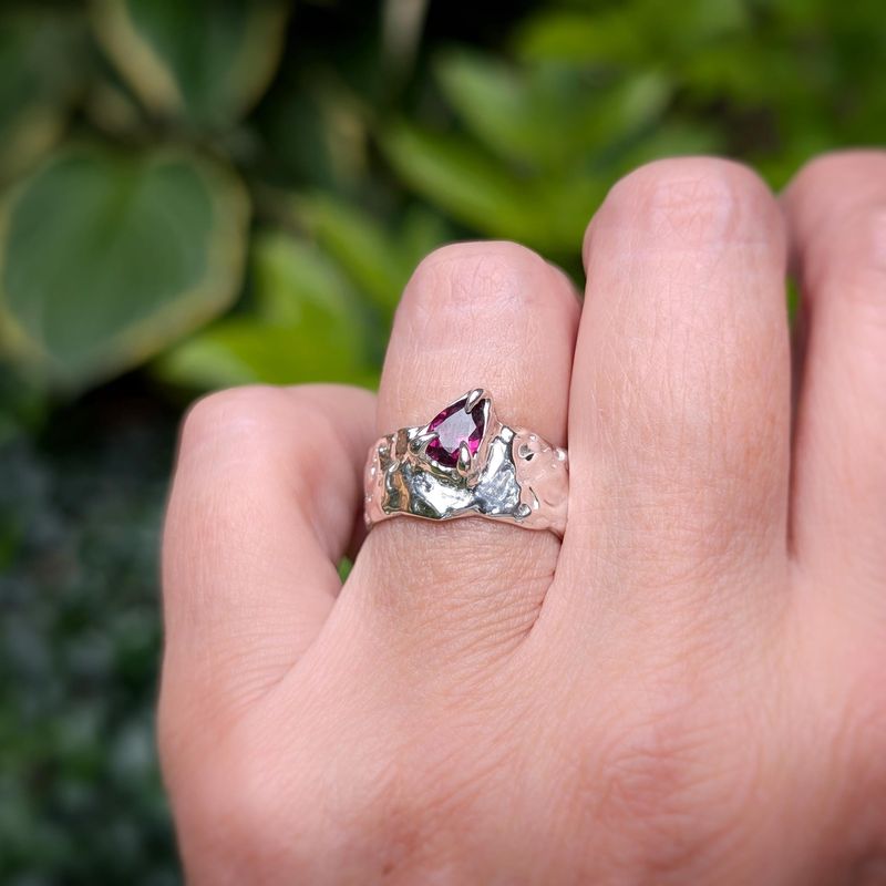 Rubellite Tourmaline Solid Gold textured ring