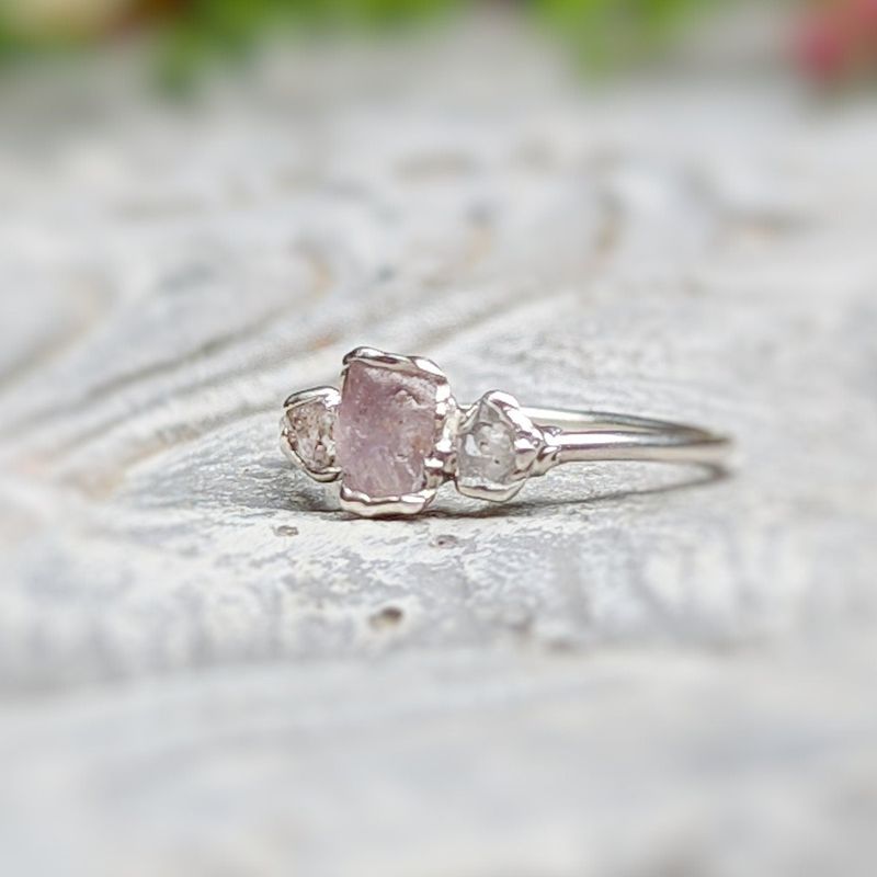 Raw pink Sapphire & diamond engagement ring