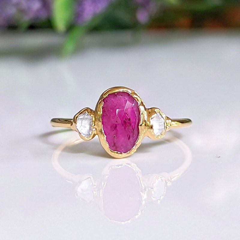 Rubellite Tourmaline and diamond engagement ring