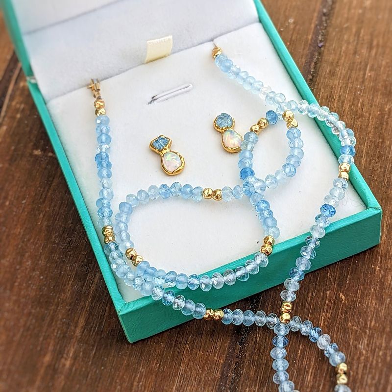 Aquamarine and Opal bridal jewelry set