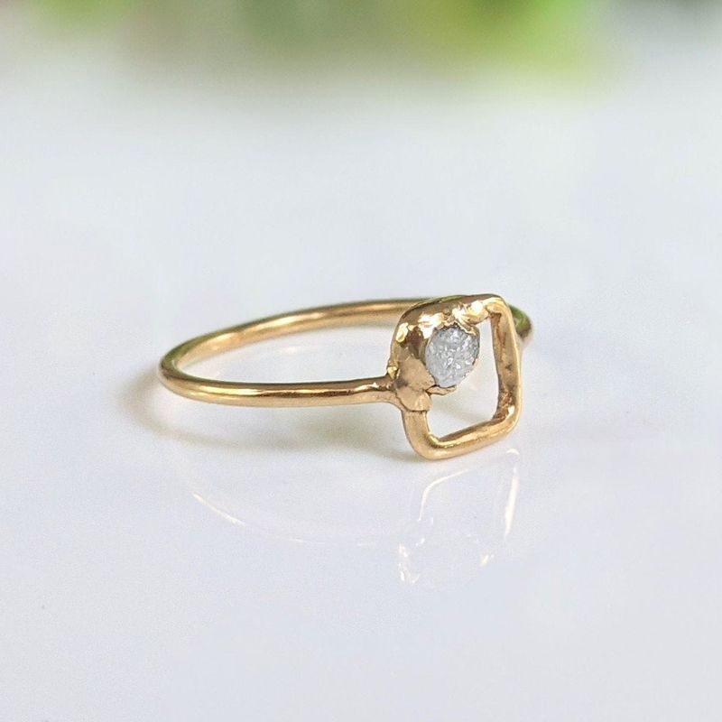 Bague carrée diamant brut Or Massif