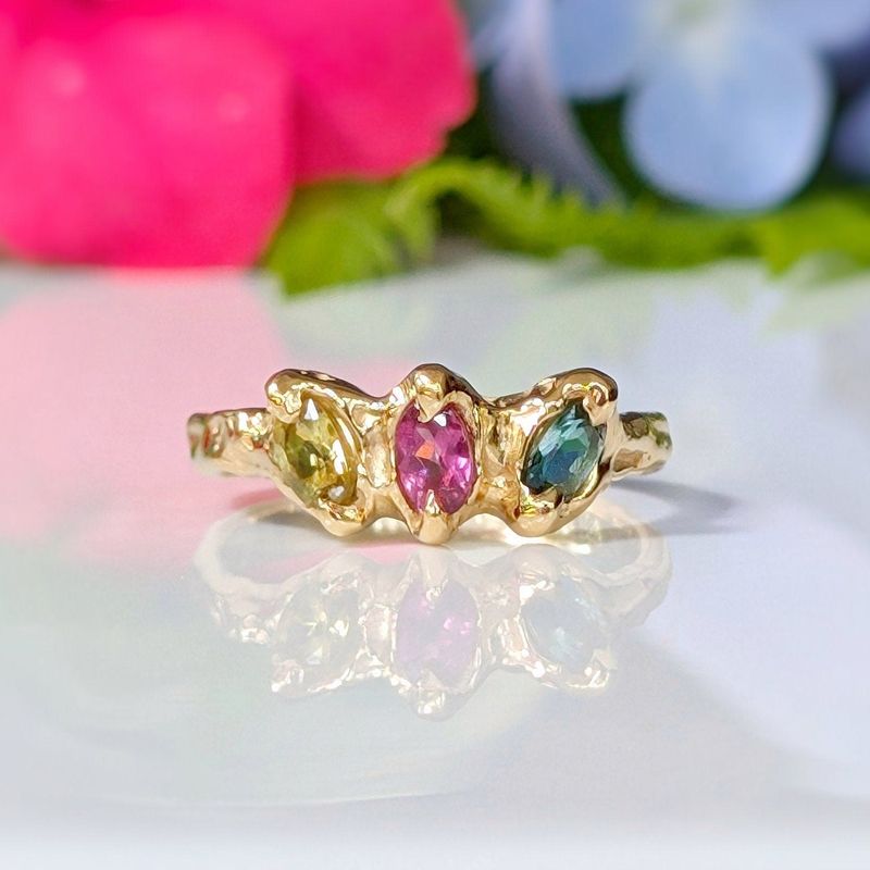 Solid Gold multi Tourmaline ring
