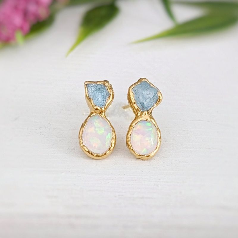 Aquamarine and Opal bridal jewelry set