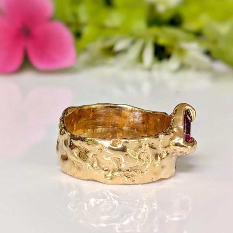 Rubellite Tourmaline Solid Gold textured ring