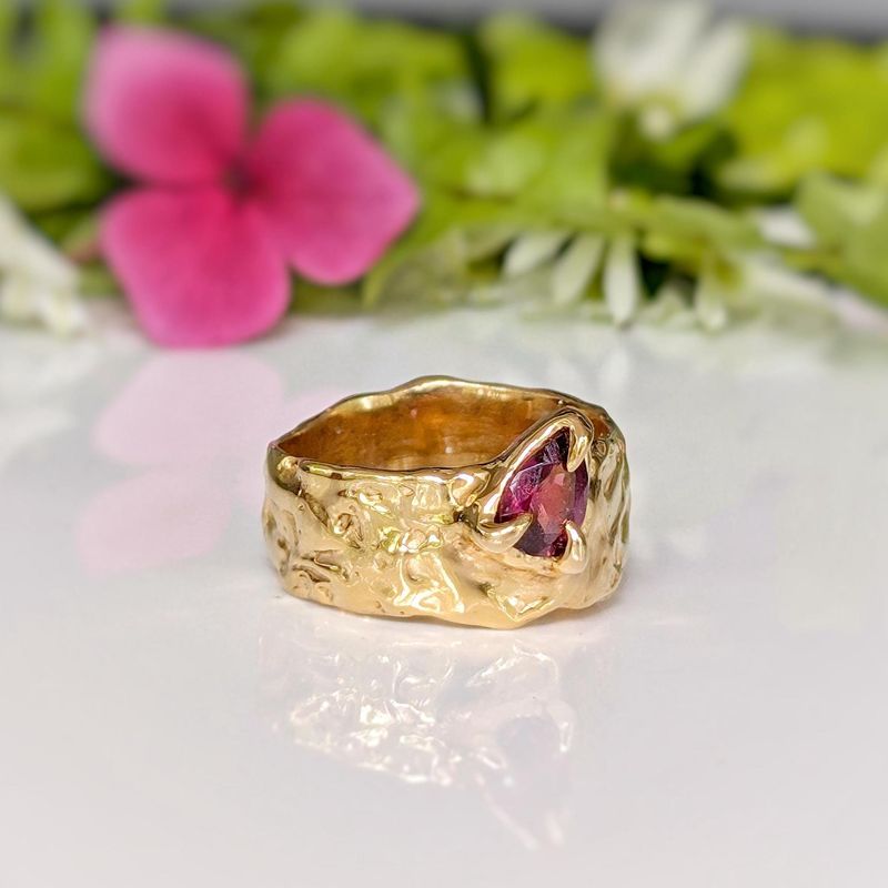 Rubellite Tourmaline Solid Gold textured ring