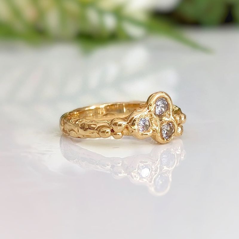 Cubic Zirconia cluster ring in Solid 14k Gold