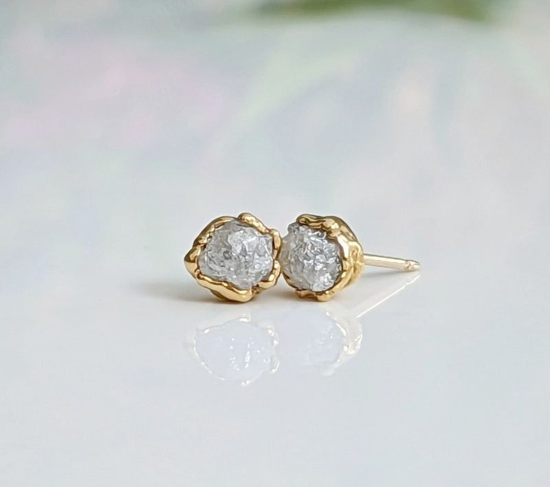Raw diamond stud earrings