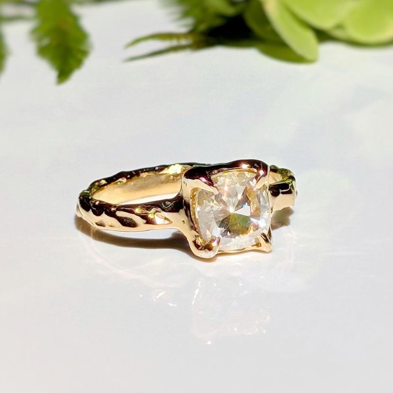 Moissanite engagement ring ~ Gold textured diamond ring