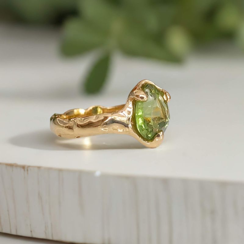 Peridot ring in Solid 14k Gold