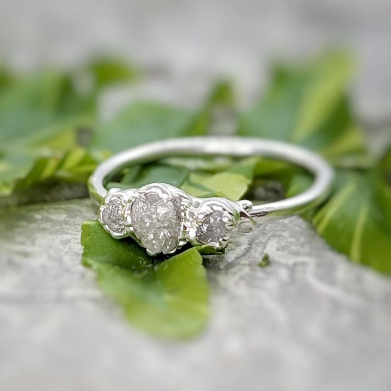 Raw natural diamond engagement ring
