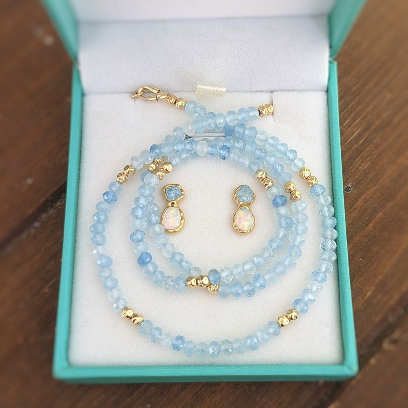 Aquamarine and Opal bridal jewelry set