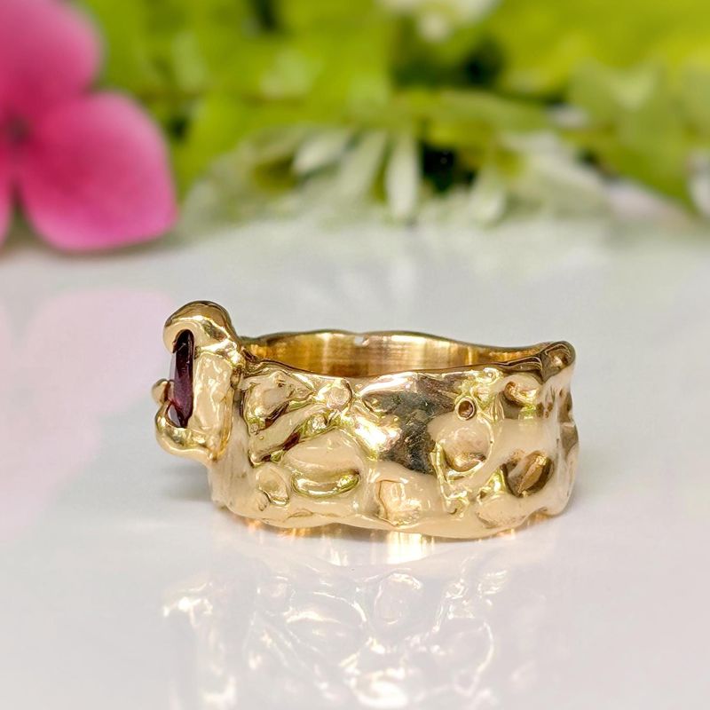 Rubellite Tourmaline Solid Gold textured ring