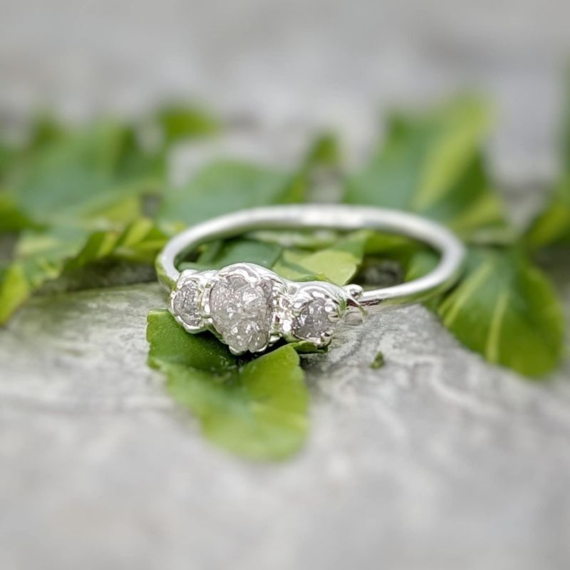 Raw natural diamond engagement ring