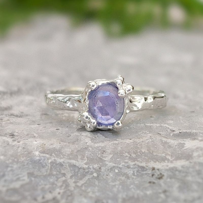 Natural Tanzanite ring - Silver textured gemstone ring
