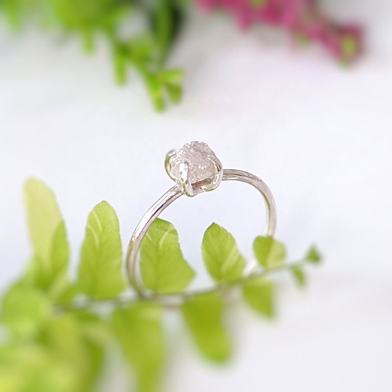 Bague griffe diamant brut argent