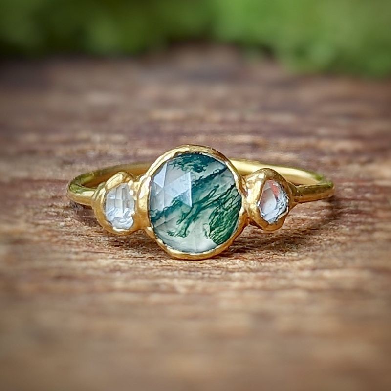 Bague avec Agate Mousse et diamants Herkimer